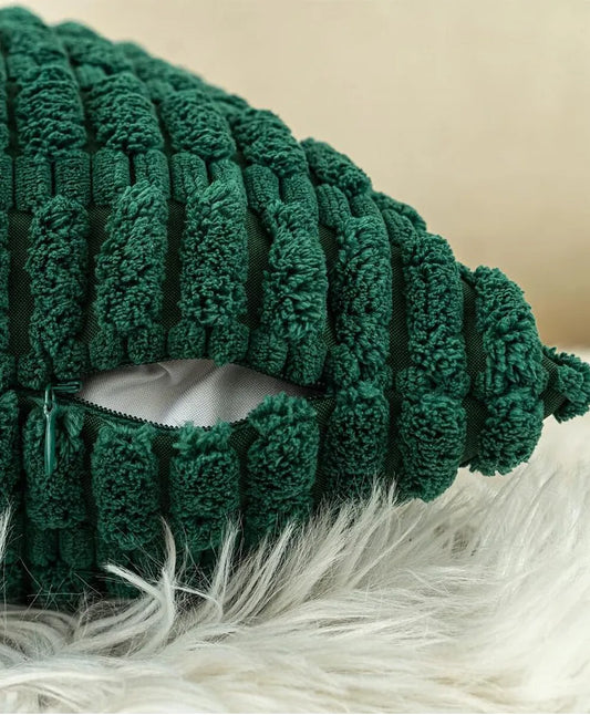 Dark Green Corduroy Cushion Cover | 45x45cm | Soft Plush Cotton Velvet-1