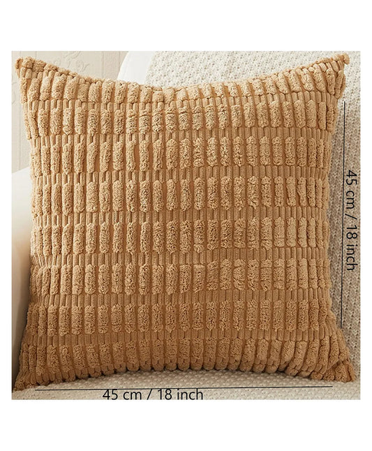 Light Brown Corduroy Cushion Cover | 45x45cm | Soft Plush Cotton Velvet-1