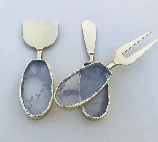 Set of 3 Agate Clear Quartz Cheese