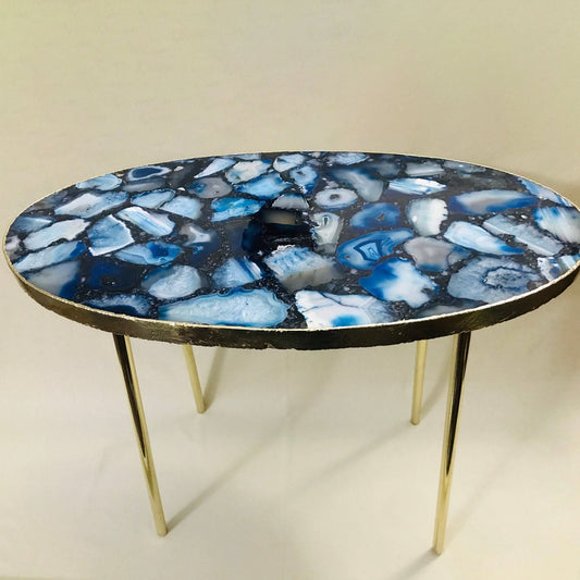 Blue Oval Agate Gemstone/Quartz Table