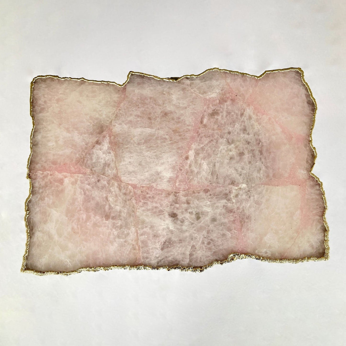 Mesa auxiliar/para bebidas/de centro de cuarzo rosa, ágata, cristal, piedra preciosa y cuarzo con borde orgánico