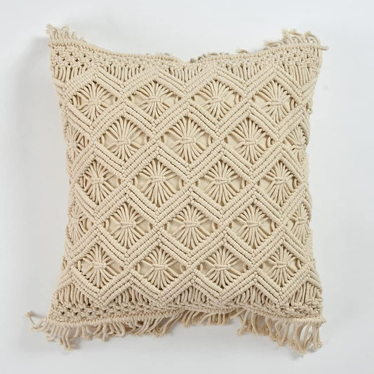Handwoven Macrame Cushion Cover | 18"x18" (45x45cm) | Natural Cotton | Boho Style-1