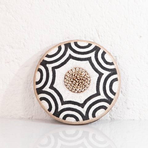 Beaded Cameroon Shield Black & White on Stand | Octagon Design-1