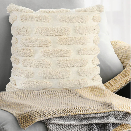 Boho Cushion Cover | 45x45cm | Cream Tufted Cotton | Textured Design-1
