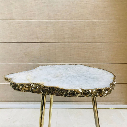 Large White Grey Agate/Single Piece/Crystal/Gemstone/Quartz Organic Edge Side/Coffee Table