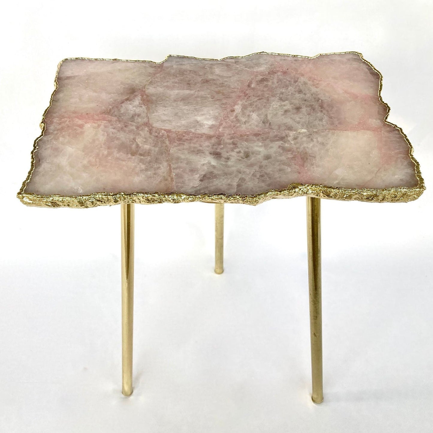 Mesa auxiliar/para bebidas/de centro de cuarzo rosa, ágata, cristal, piedra preciosa y cuarzo con borde orgánico