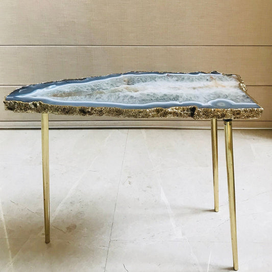 Large Grey Agate Single Piece Quartz/Gemstone/Crystal/Stone Organic Edge Side/Coffee Table