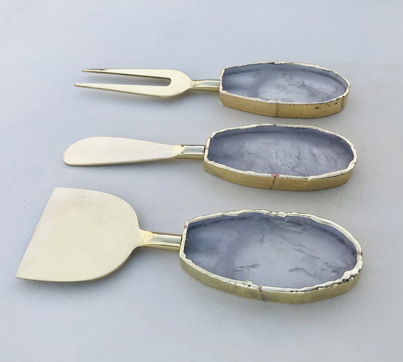 Set of 3 Agate Clear Quartz Cheese