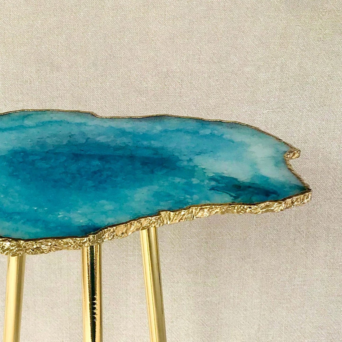 Small Blue Agate Gemstone Quartz Side Table