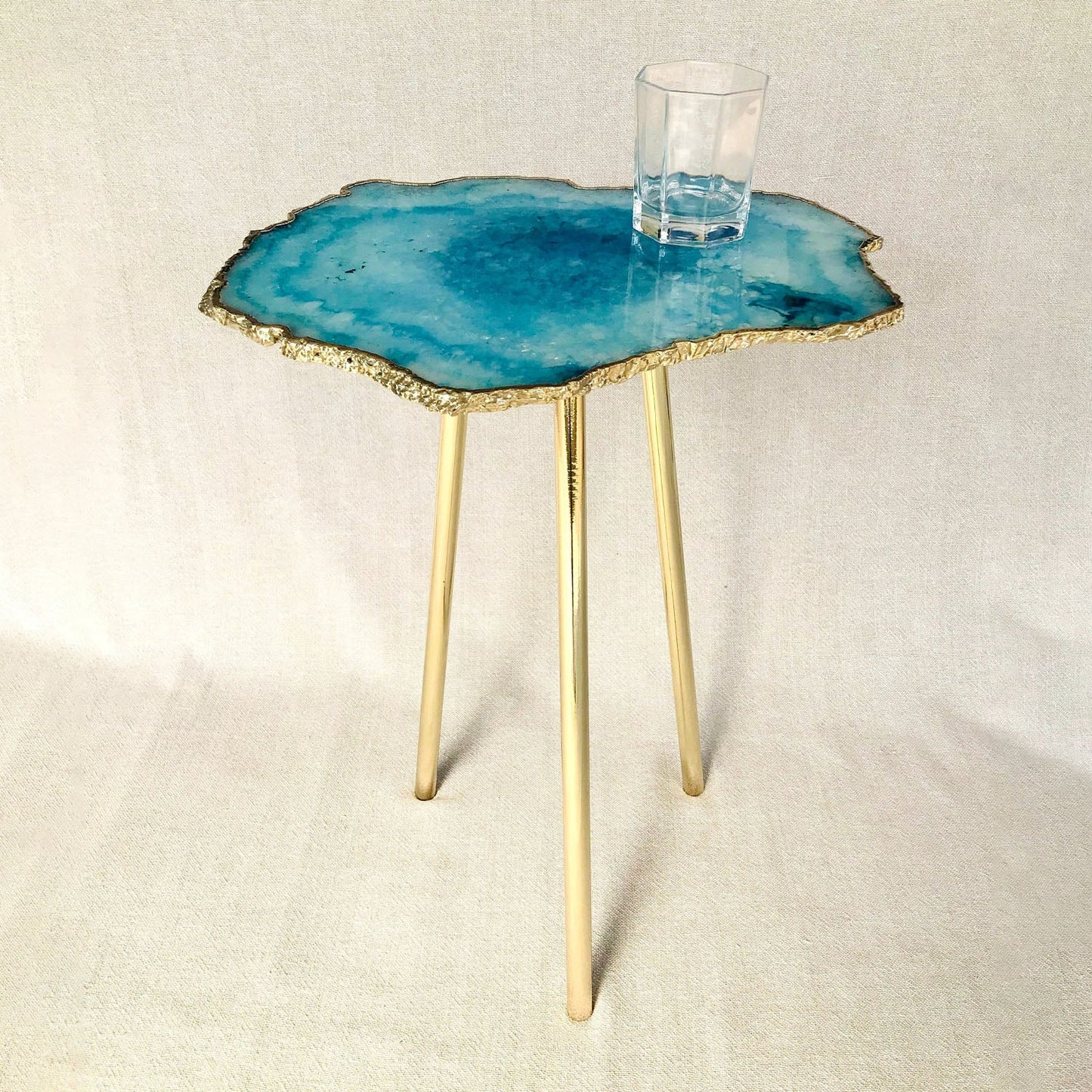Small Blue Agate Gemstone Quartz Side Table