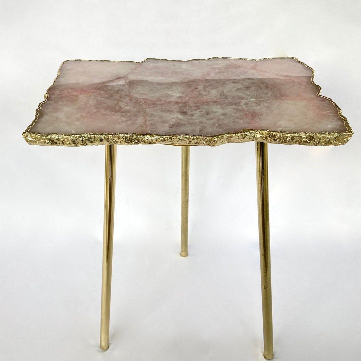 Mesa auxiliar/para bebidas/de centro de cuarzo rosa, ágata, cristal, piedra preciosa y cuarzo con borde orgánico