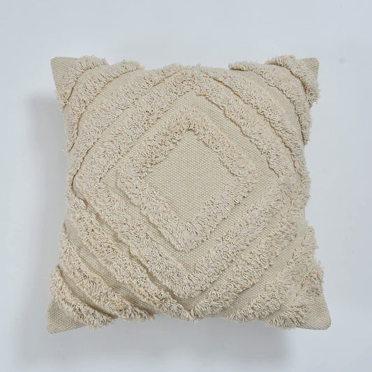 Boho Tufted Cushion Cover | 40x40cm | Cream | Textured Cotton | Handmade-0