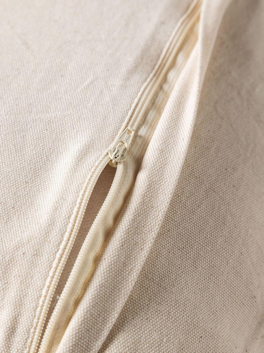 Boho Cushion Cover with Geometric Pattern | 45x45cm | Beige & White | Textured Cotton | Handmade-1