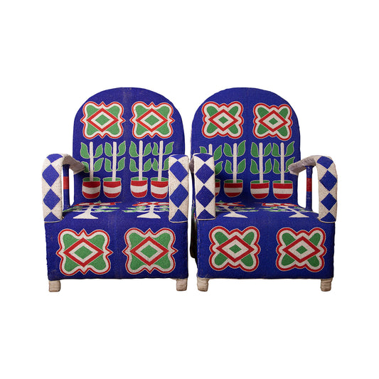 Yoruba Beaded Arm Chair Set of 2 | Blue-0