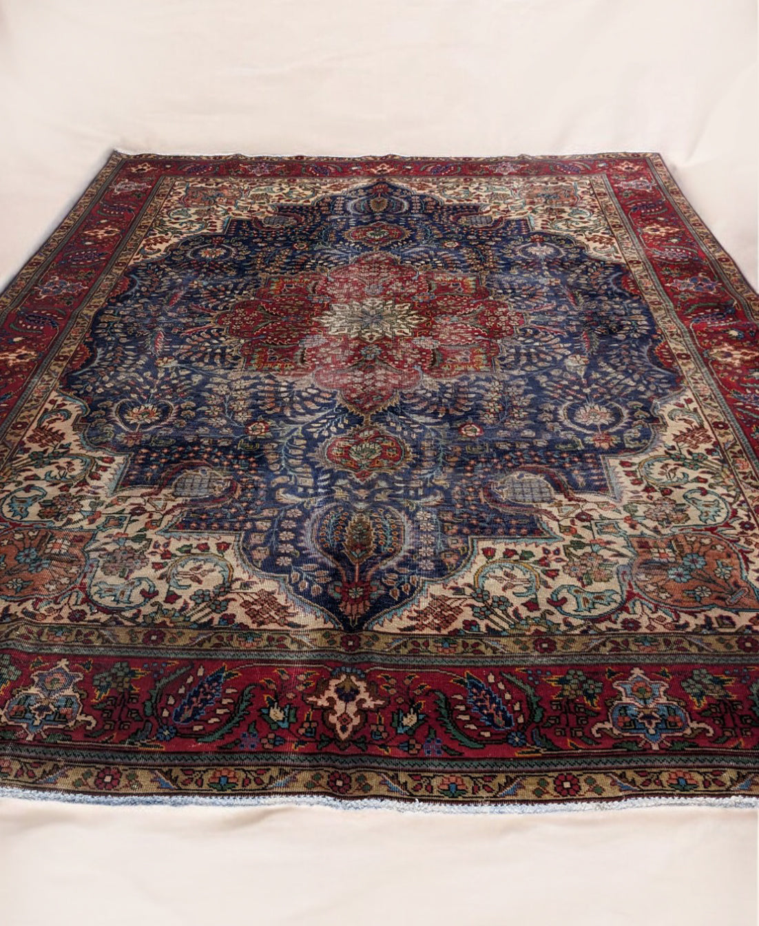 Tabriz - Vintage Persian Red & Blue Overdyed Hand Knotted Wool Rug | 351 x 247 cm