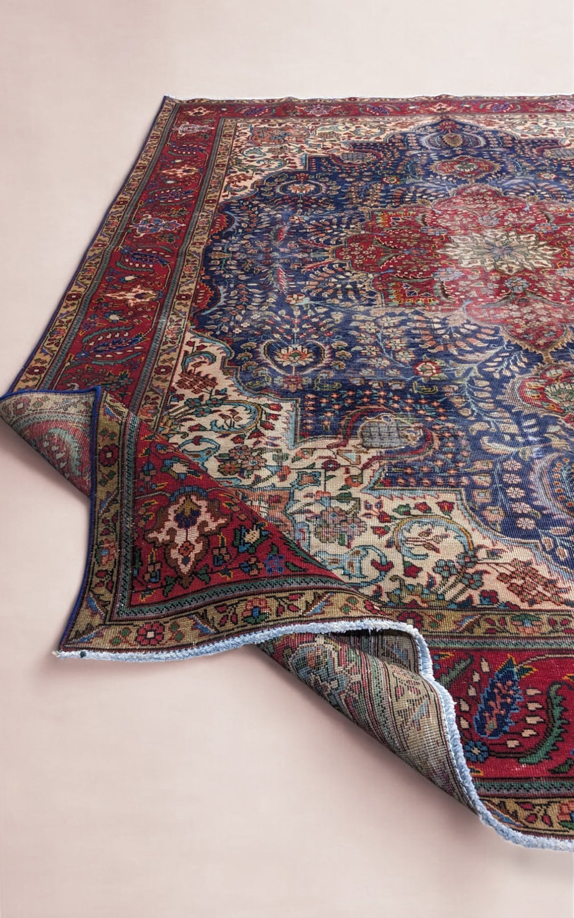 Tabriz - Vintage Persian Red & Blue Overdyed Hand Knotted Wool Rug | 351 x 247 cm