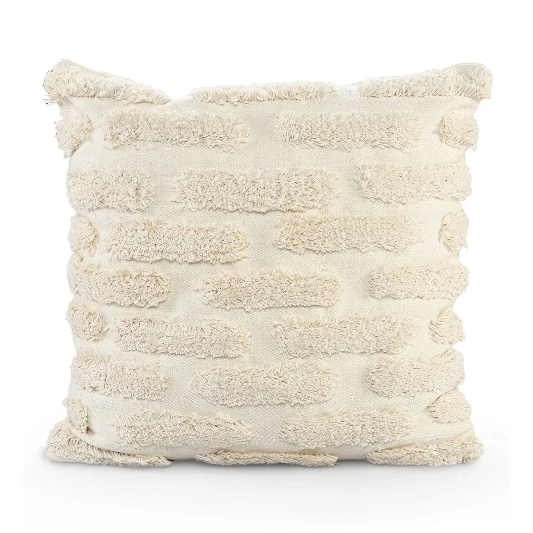 Boho Cushion Cover | 45x45cm | Cream Tufted Cotton | Textured Design-0