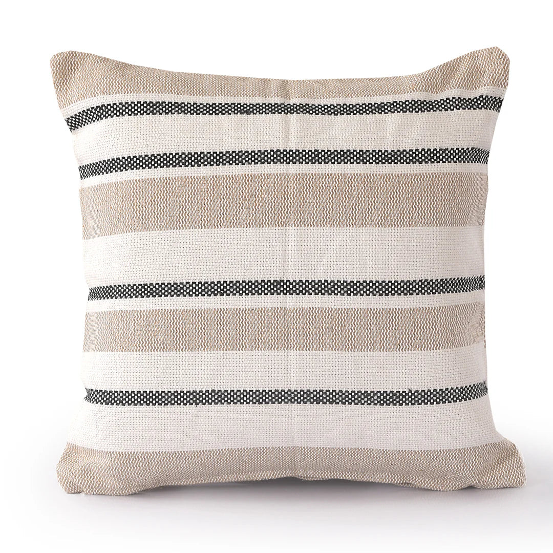Beige Striped Cushion Cover | 45x45cm | Hand Stitched Cotton | Modern Home Decor-0
