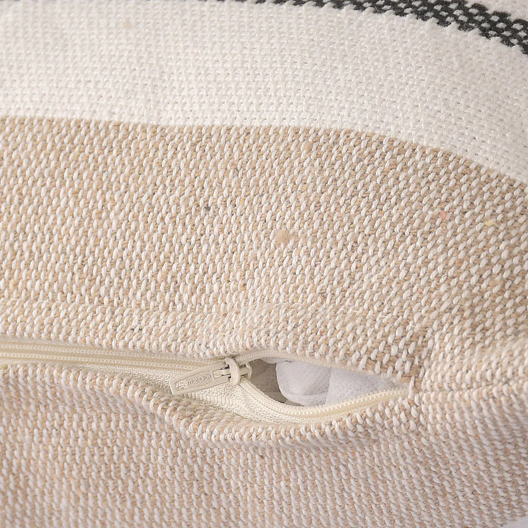 Beige Striped Cushion Cover | 45x45cm | Hand Stitched Cotton | Modern Home Decor-2