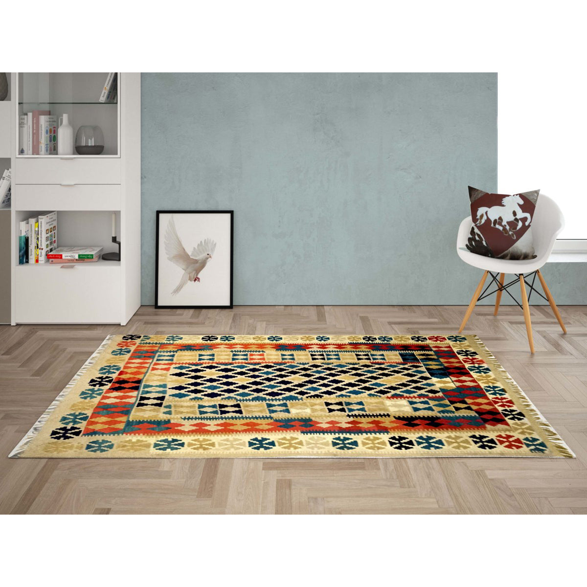 Handmade-Dairy-Cream-Kilim-Rug