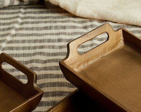 May Stylish Gold Serving Trays with Handles