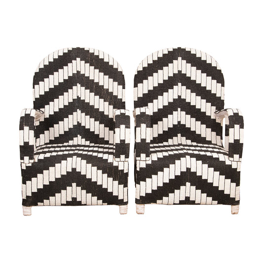 Yoruba Beaded Arm Chair Set of 2 | Black & White Zig Zag