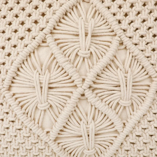 Boho Cushion Cover with Macrame Design | 40x40cm | Cream | Fringed Edges | Handmade-1