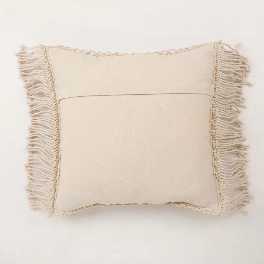 Boho Cushion Cover with Macrame Design | 40x40cm | Cream | Fringed Edges | Handmade-4