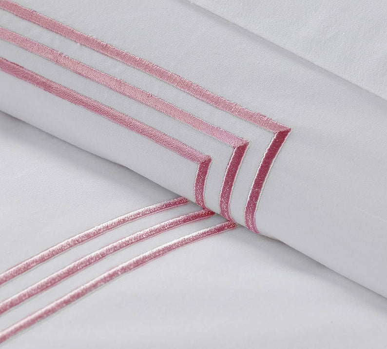 Lines - Linen Cotton Embroidered Edge Duvet Cover Sets