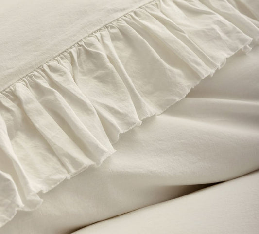 Ivory - 100% Pure Linen | Linen Cotton Mix | 3 Piece Ruffle Duvet Cover Set | Handmade | Pre-washed | Soft