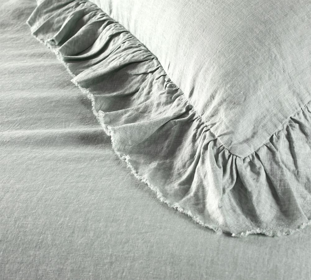 Sage Green - 100% Pure Linen | Linen Cotton Mix | 3 Piece Ruffle Duvet Cover Set | Handmade | Pre-washed | Soft