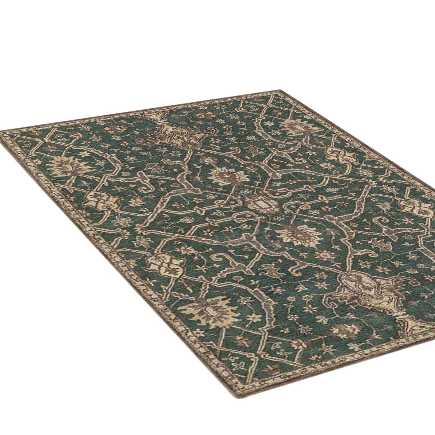 Radin - Handcrafted Rug/Carpet | Pure New Zealand Wool | Hand Tufted | High Pile | High Density | Yarn Dyed | Green, Brown, Beige |