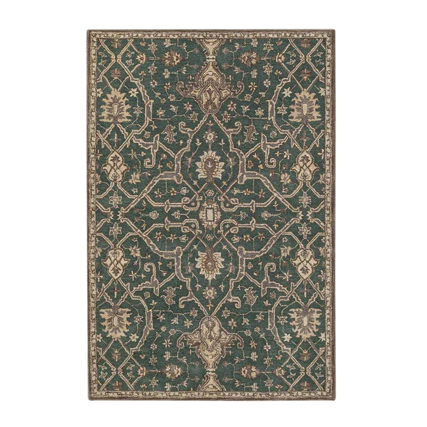 Radin - Handcrafted Rug/Carpet | Pure New Zealand Wool | Hand Tufted | High Pile | High Density | Yarn Dyed | Green, Brown, Beige |