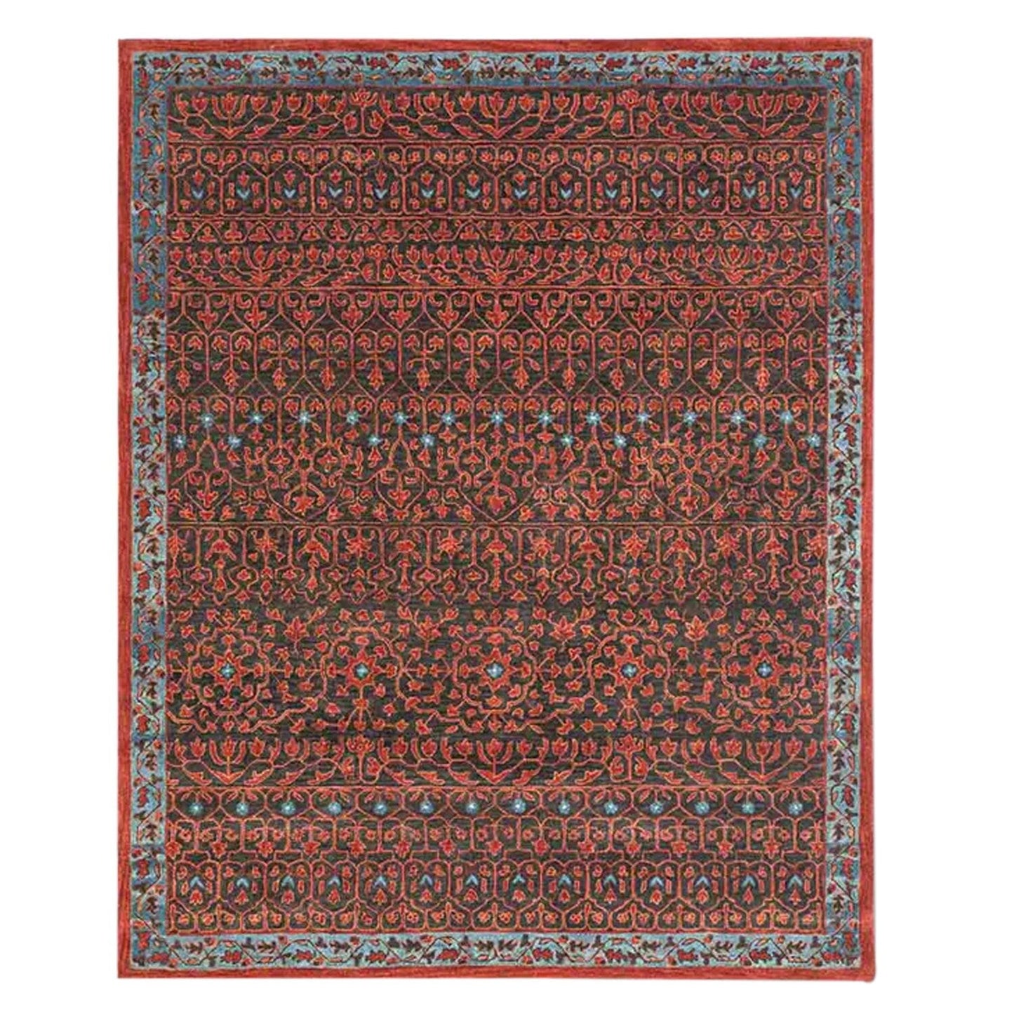 Razdan - Alfombra artesanal | Pura lana de Nueva Zelanda | Tejida a mano | Pelo largo | Alta densidad | Teñida en hilo | Rojo, negro, azul