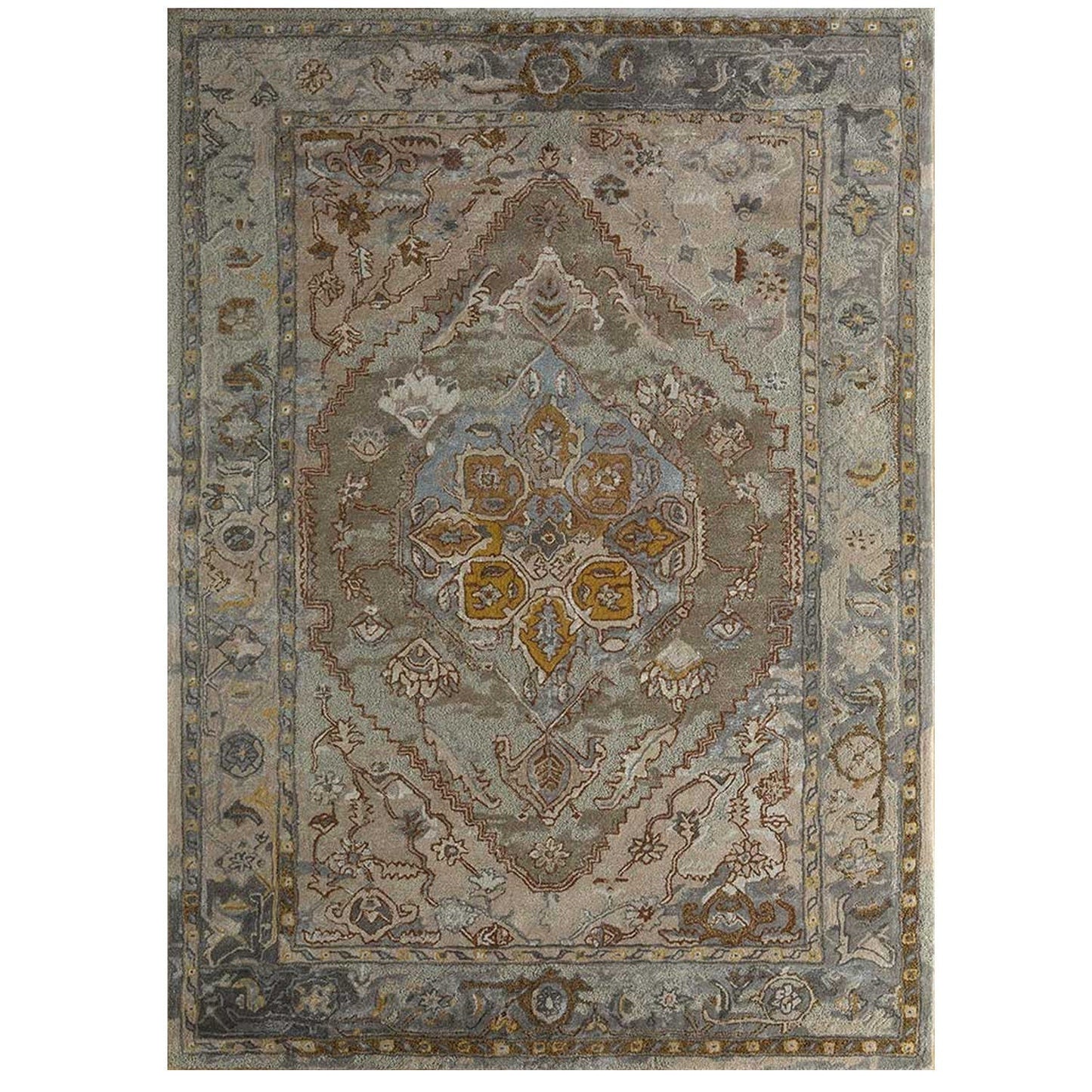 Razdan - Handcrafted Rug/Carpet | Pure New Zealand Wool | Hand Tufted | High Pile | High Density | Yarn Dyed | Yellow, Blue, Grey, Brown, Beige