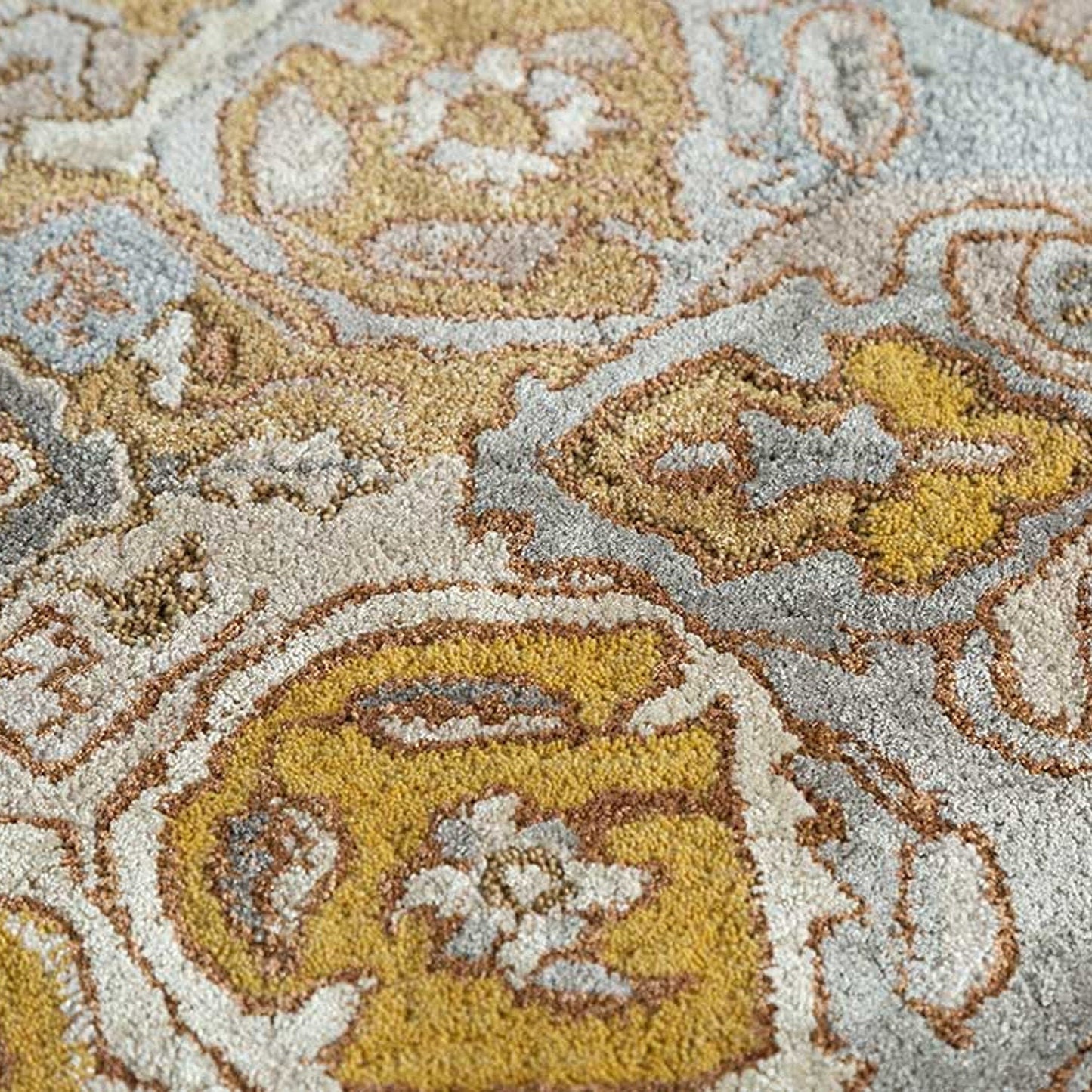 Razdan - Handcrafted Rug/Carpet | Pure New Zealand Wool | Hand Tufted | High Pile | High Density | Yarn Dyed | Yellow, Blue, Grey, Brown, Beige