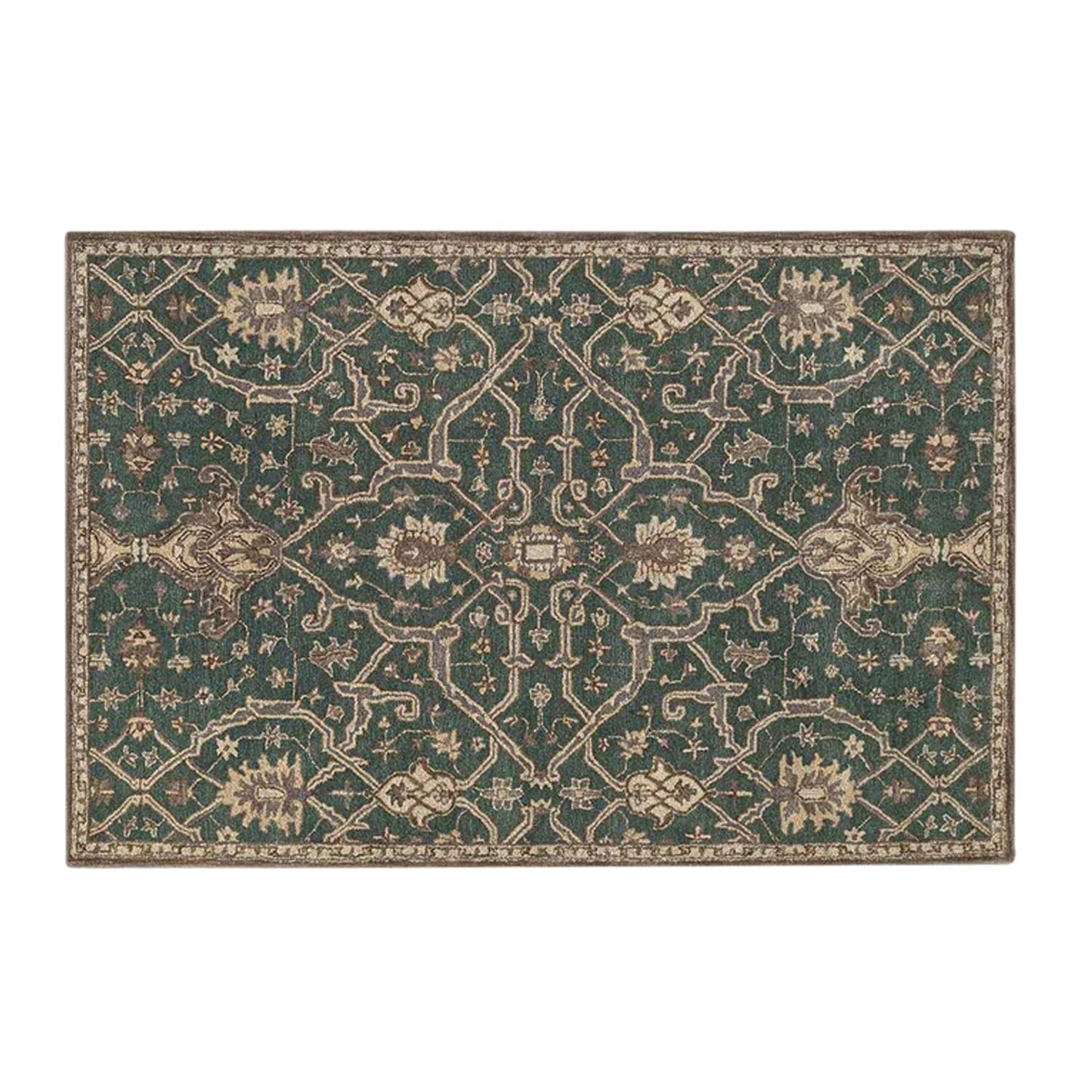 Radin - Handcrafted Rug/Carpet | Pure New Zealand Wool | Hand Tufted | High Pile | High Density | Yarn Dyed | Green, Brown, Beige |