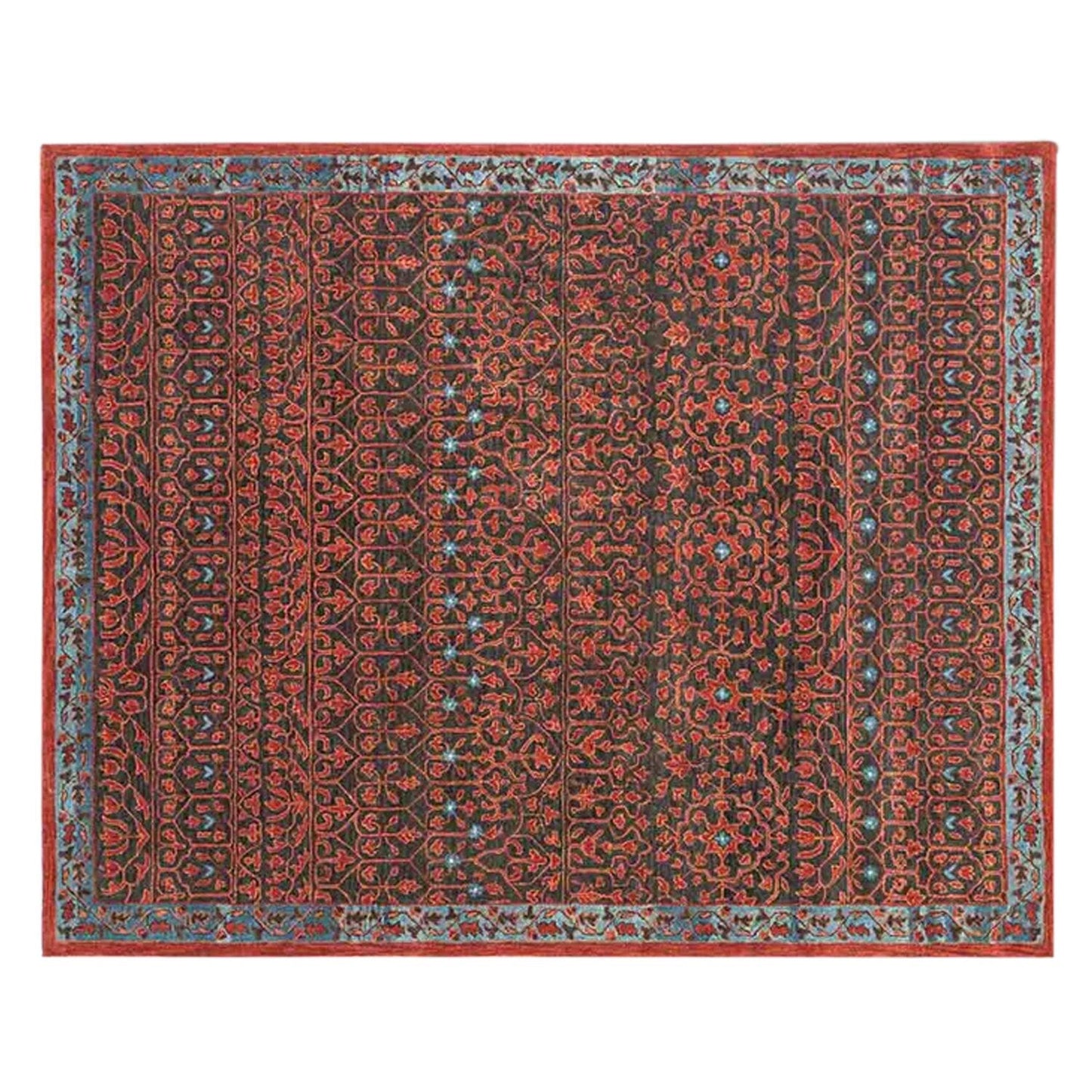 Razdan - Alfombra artesanal | Pura lana de Nueva Zelanda | Tejida a mano | Pelo largo | Alta densidad | Teñida en hilo | Rojo, negro, azul
