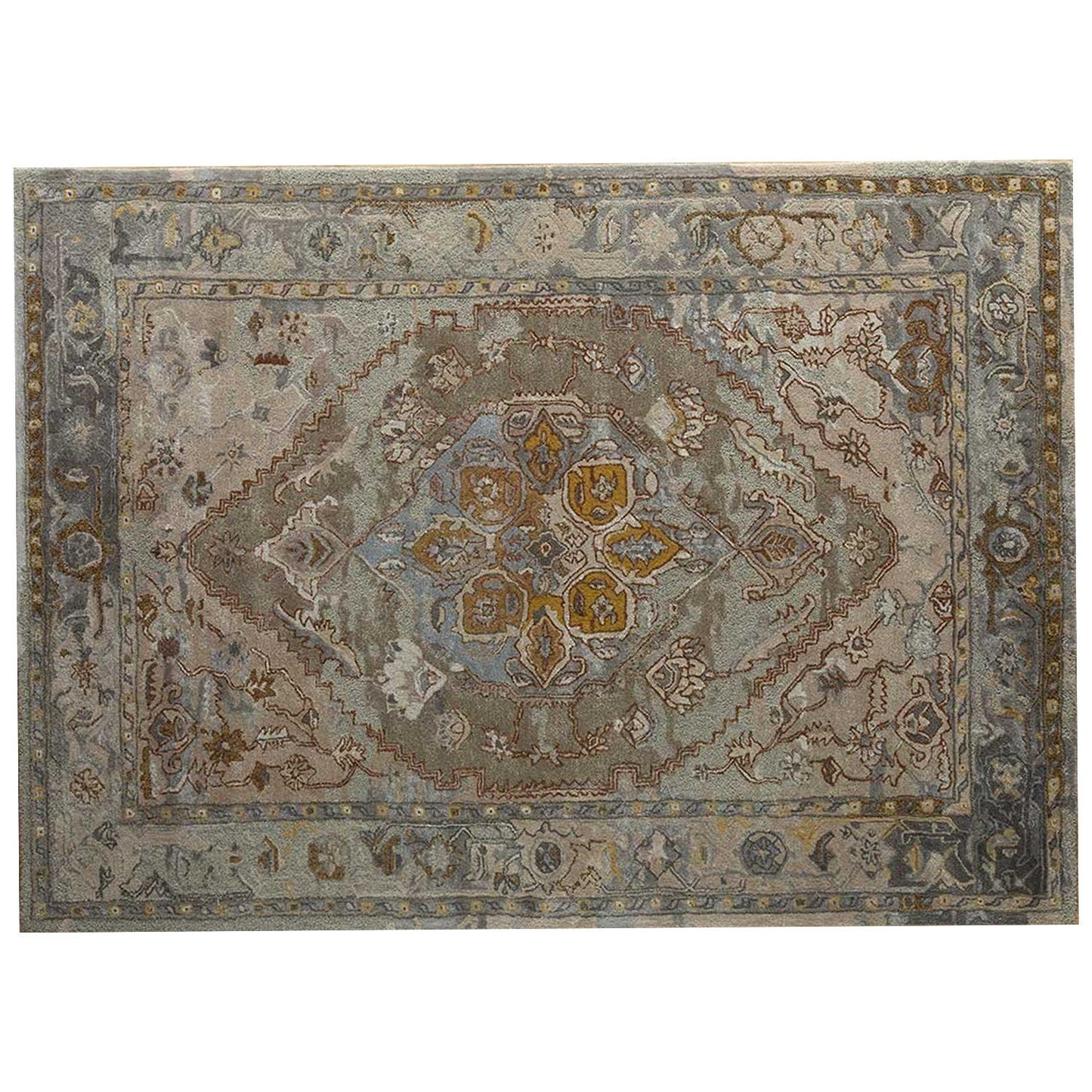 Razdan - Handcrafted Rug/Carpet | Pure New Zealand Wool | Hand Tufted | High Pile | High Density | Yarn Dyed | Yellow, Blue, Grey, Brown, Beige